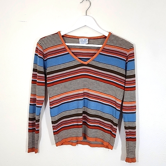 Vintage 90's Mervyn's long v-neck striped long sleeve sweater sz M - Picture 1 of 7